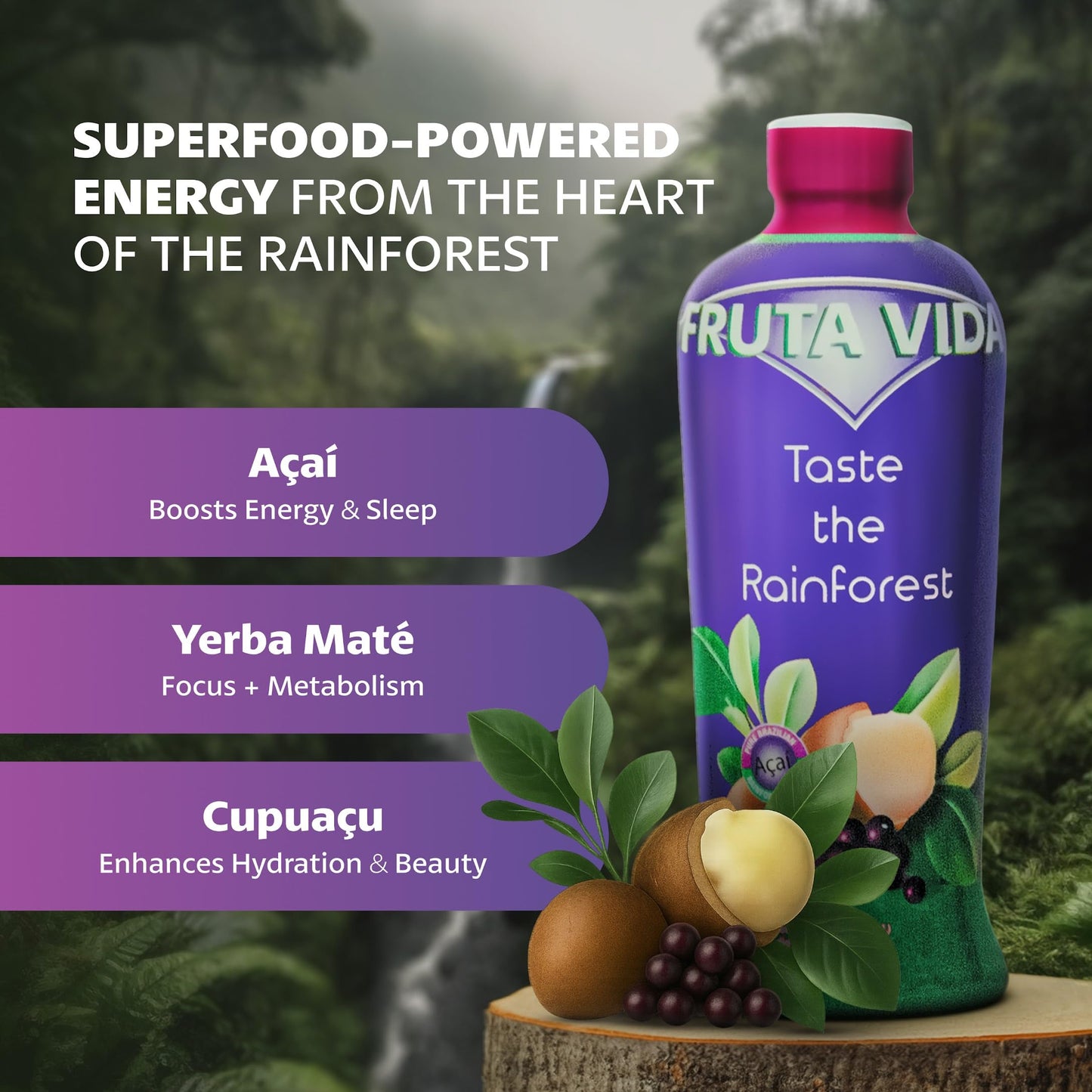 Fruta Vida - 12 Pack of 30 oz Bottles - Acai - Yerba Mate - Cupuacu Juice - by Pro Image International