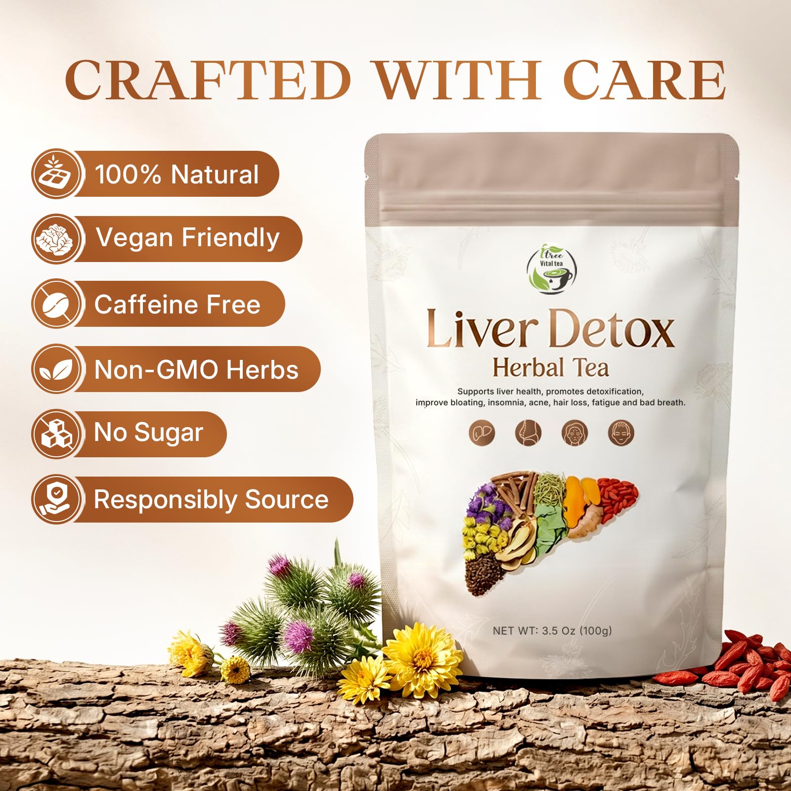 Liver Detox Herbal Tea, Liver Cleanse Detox Tea Blend with Milk Thistle, Dandelion Root, Chrysanthemum Natural Loose Leaf Tea for Liver Health