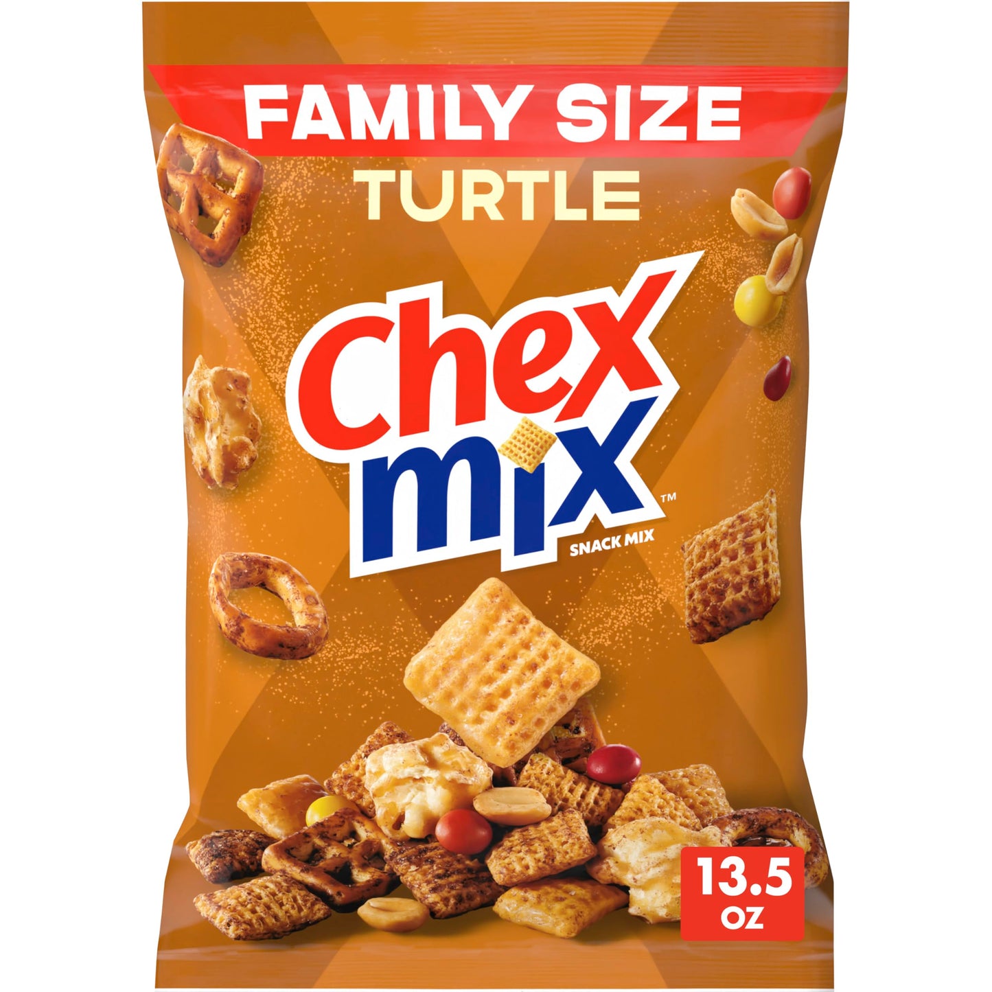 Chex Mix Turtle Snack Mix, Indulgent Snack Bag, Family Size, 13.5 oz