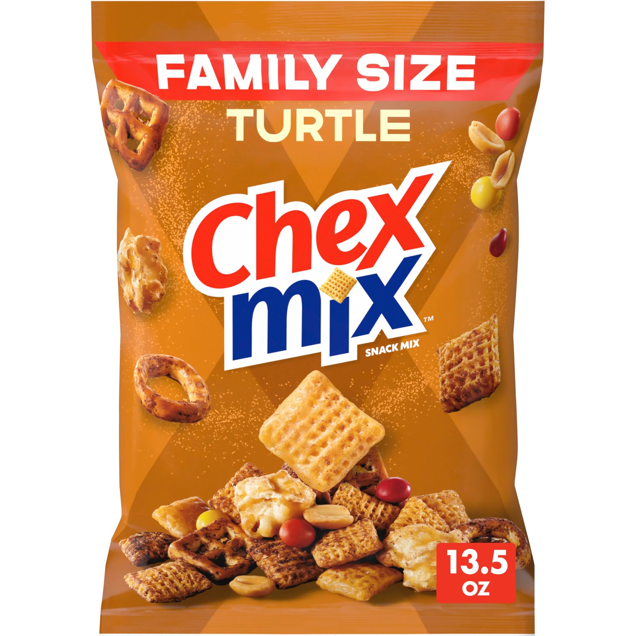 Chex Mix Turtle Snack Mix, Indulgent Snack Bag, Family Size, 13.5 oz