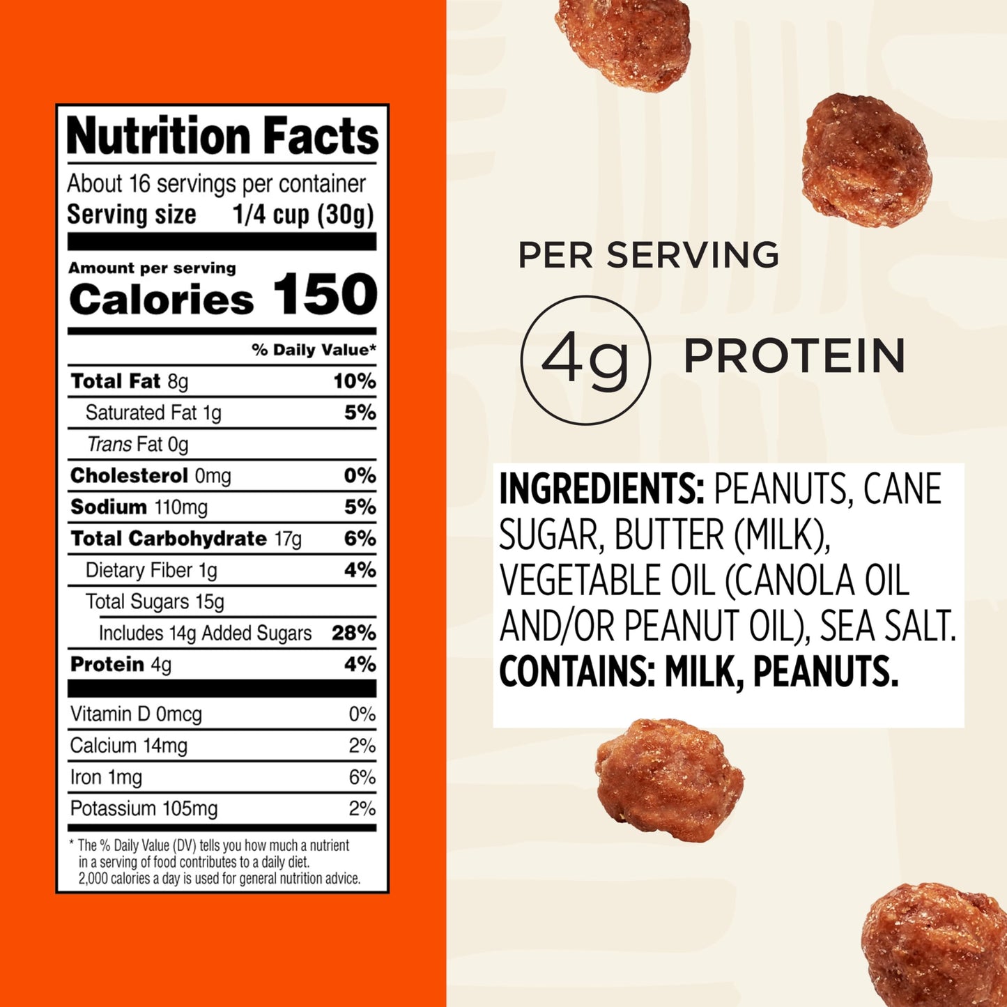 Snak Club Toffee Peanuts, Candied Peanuts with Praline Coat and Sweet Cream, Gluten-Free and Kosher Snack, 17 oz Resealable Bag
