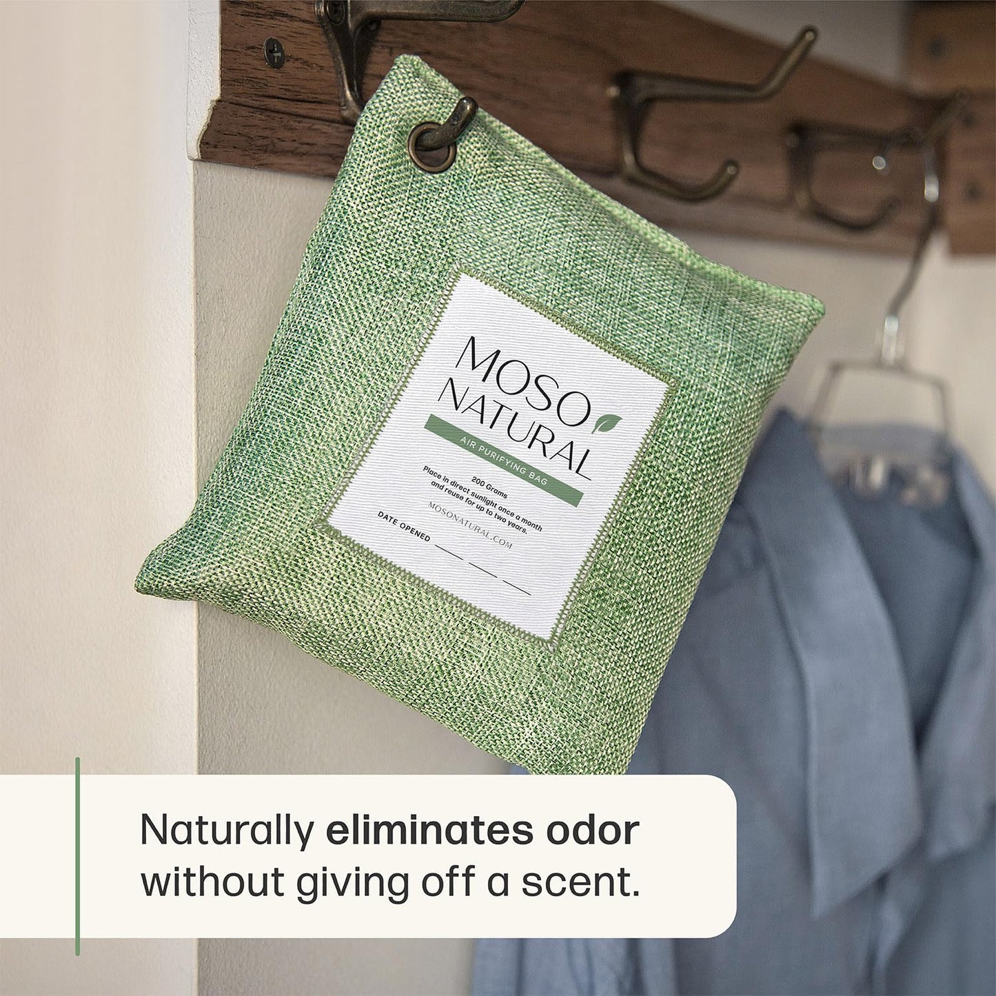 Moso Natural Air Purifying Bag 200g (3 Pack). A Scent Free Odor Eliminator for Cars, Closets, Bathrooms, Pet Areas. Premium Moso Bamboo Charcoal Odor