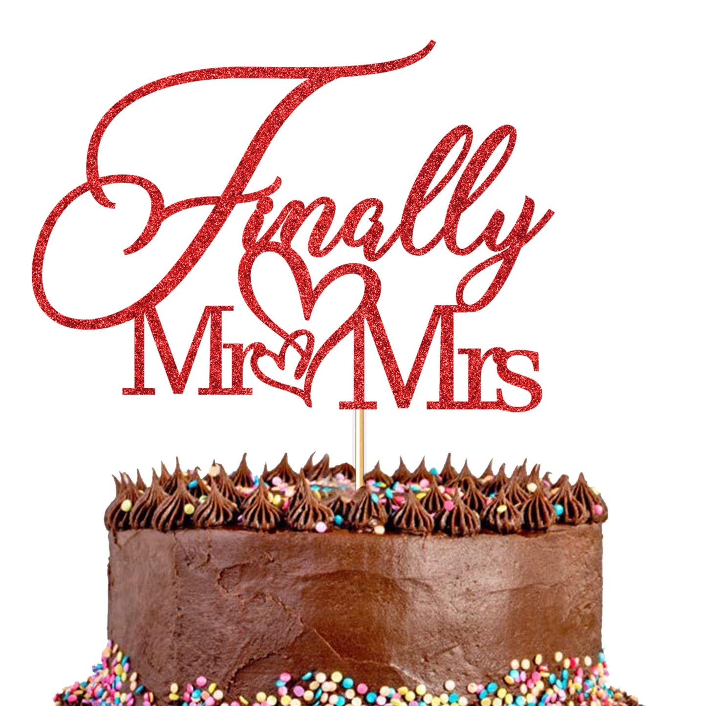 Finally Mr & Mrs Cake Topper,Wedding Anniversary Bridal Shower Party Decorations,Romantic Wedding Party Decorative Cake Toppers (Red)