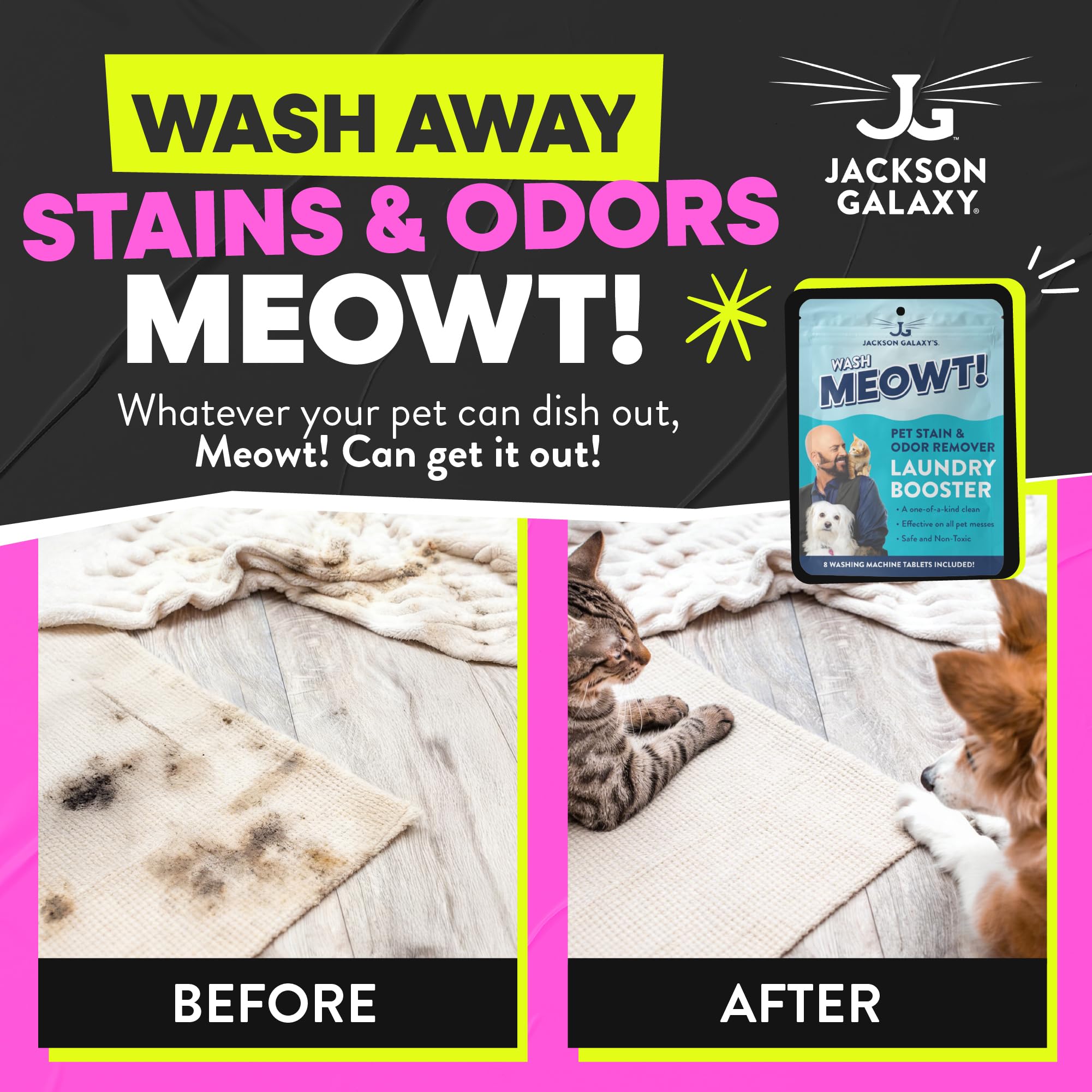 Jackson Galaxy Wash Meowt! - Stain & Odor Removing Pet Laundry Detergent - Non-Toxic CO2 Based Laundry Booster & Odor Remover - Effective for Cleaning