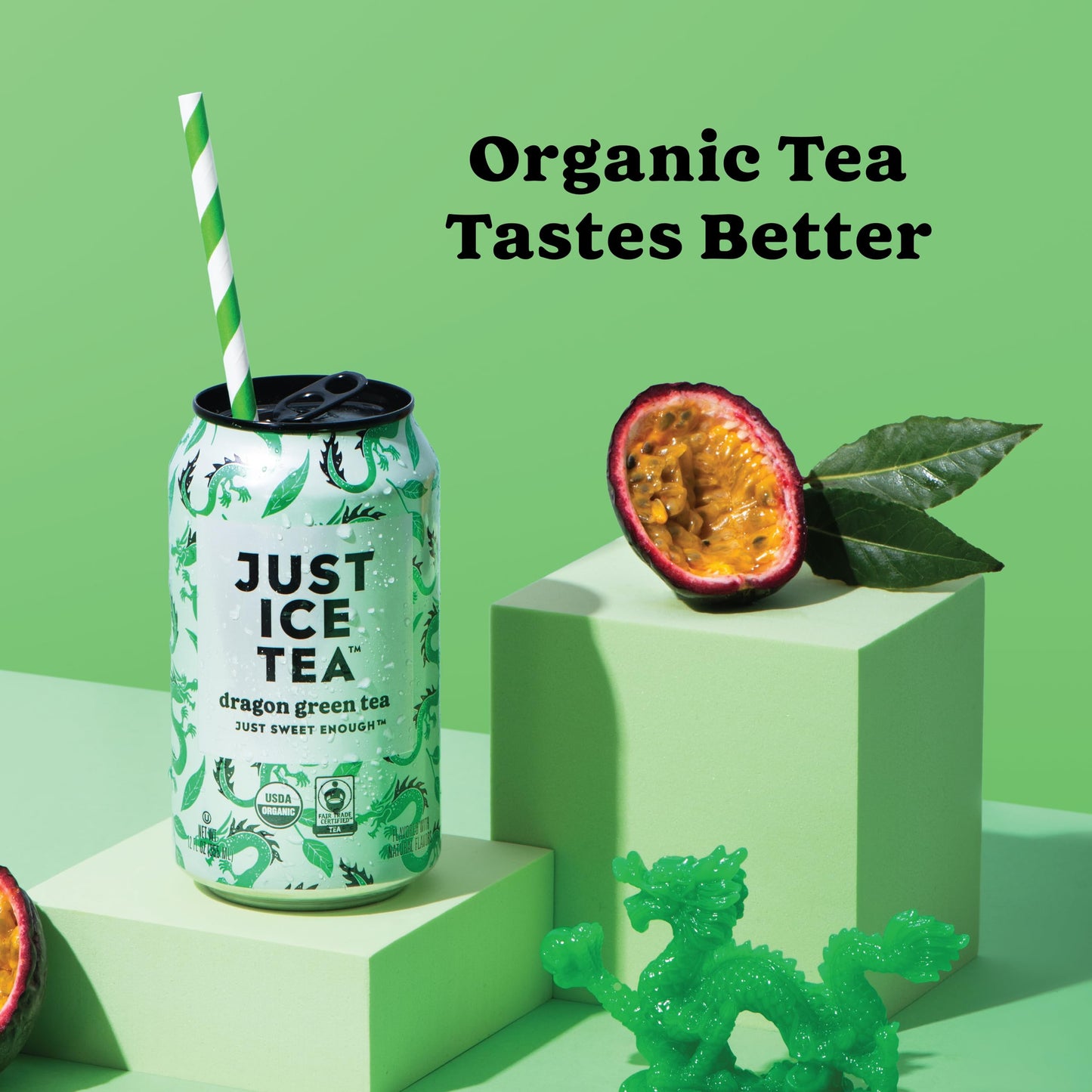 Just Ice Tea, Dragon Green Iced Tea, 4-Pack (12oz Cans), Green Tea, USDA Certified Organic, Real Brewed, Low Calorie, No Artificial Sweeteners, Fair