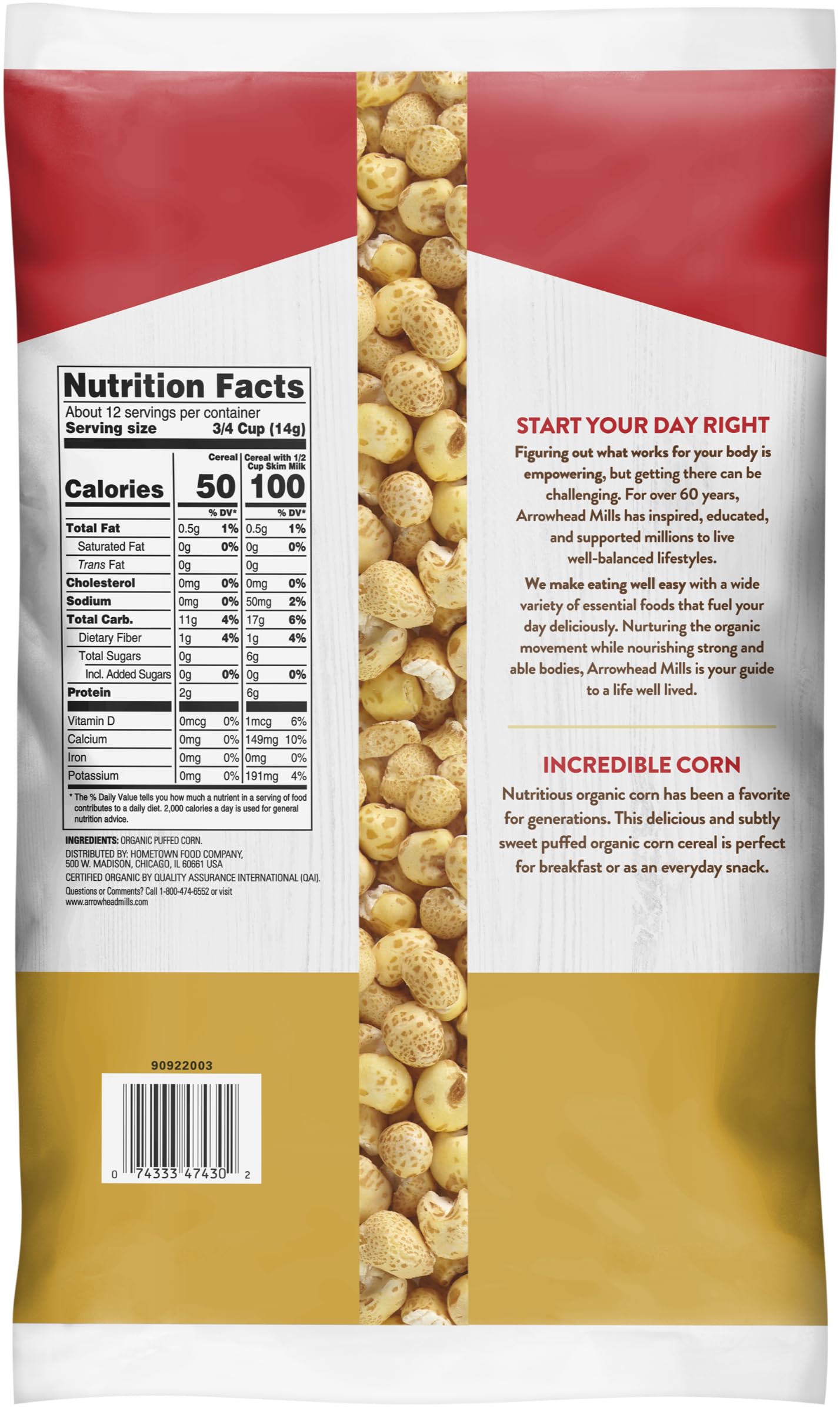 Arrowhead Mills Puffed Corn Cereal, Organic, Non-GMO, 6 oz (Pack of 2)