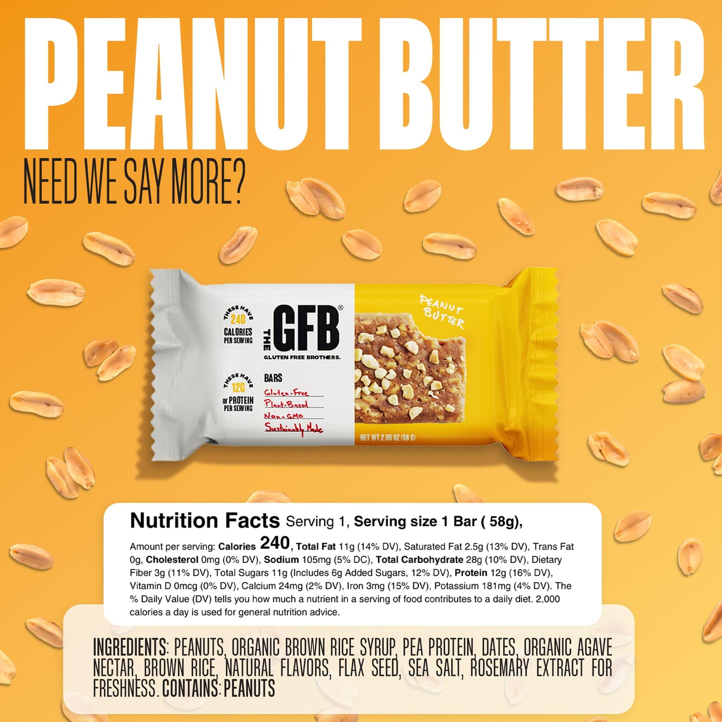 The GFB Peanut Butter Protein Bars - Gluten Free, Plant Based, Non GMO, Sustainably Made - Ridiculously Tasty, Healthy, Vegan, Nutrition Snack Protein