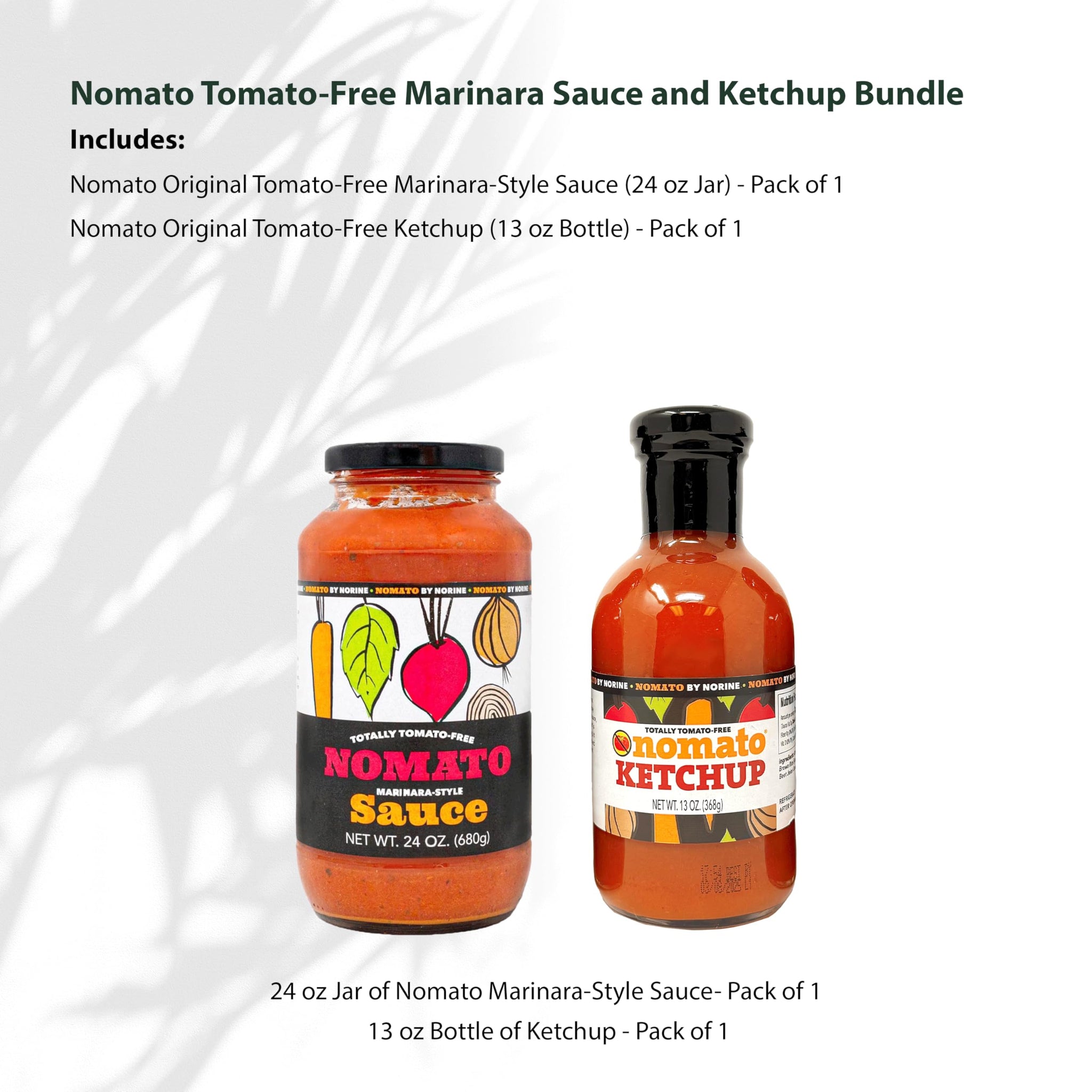 Nomato Bundle Pack Nomato- The Original Tomato Free Marinara Pasta Sauce (24 oz jar) + Nomato - The original all-natural tomato-free ketchup (12 oz