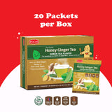 Pocas Honey Ginger Instant Tea Powder, Green Tea Flavor, Ginger Extract & Real Sweetener, 20 Packets per Box