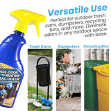 Trash Can Odor Eliminator Spray, weather-resistant formula, 500ml, controls and eliminates garbage bin odors indoors and outdoors, by Surf-Pro