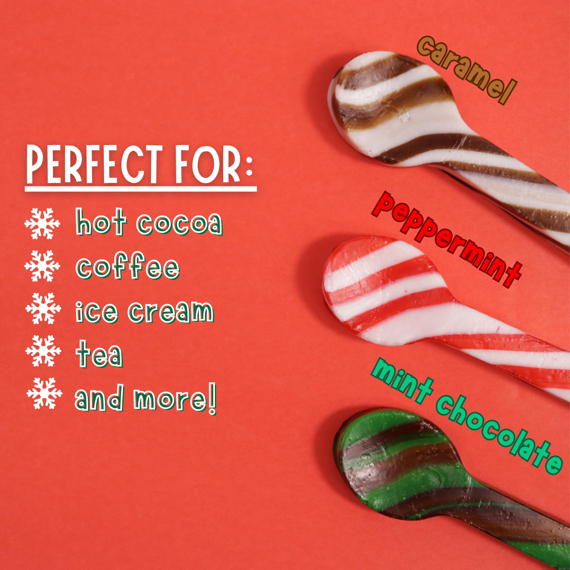 Christmas Candy Spoons Assortment, Peppermint, Caramel, and Mint Chocolate Flavored Stirrers, Hot Cocoa Bar Essentials, 36 Total Pieces (Set of 3)