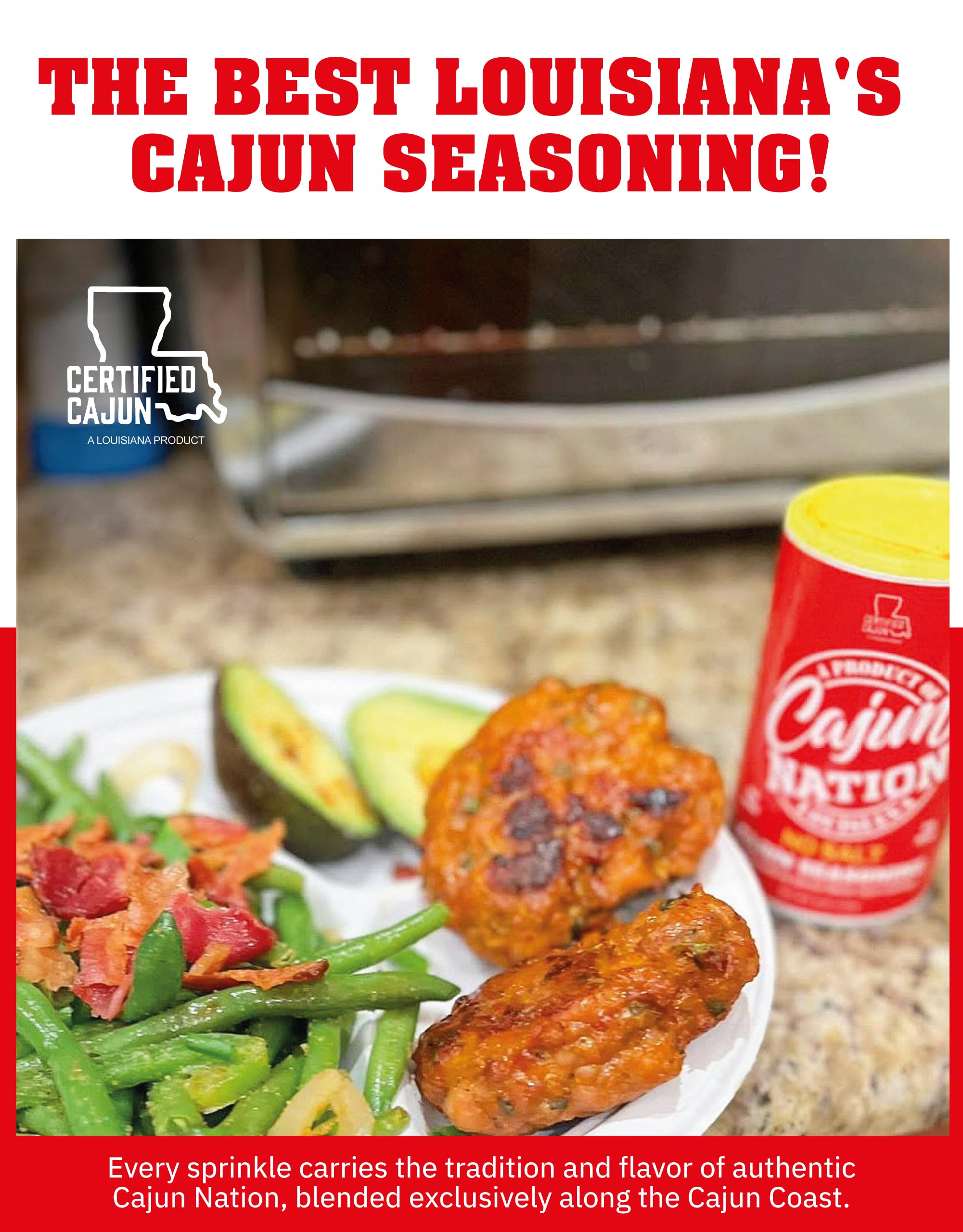 Cajun Nation NO SALT Cajun Seasoning 5 oz - Gluten Free, No MSG- Louisiana Spicy Cajun Seasoning for Turkey, Jambalaya, Gumbo, Seafood & More, 2-Pack