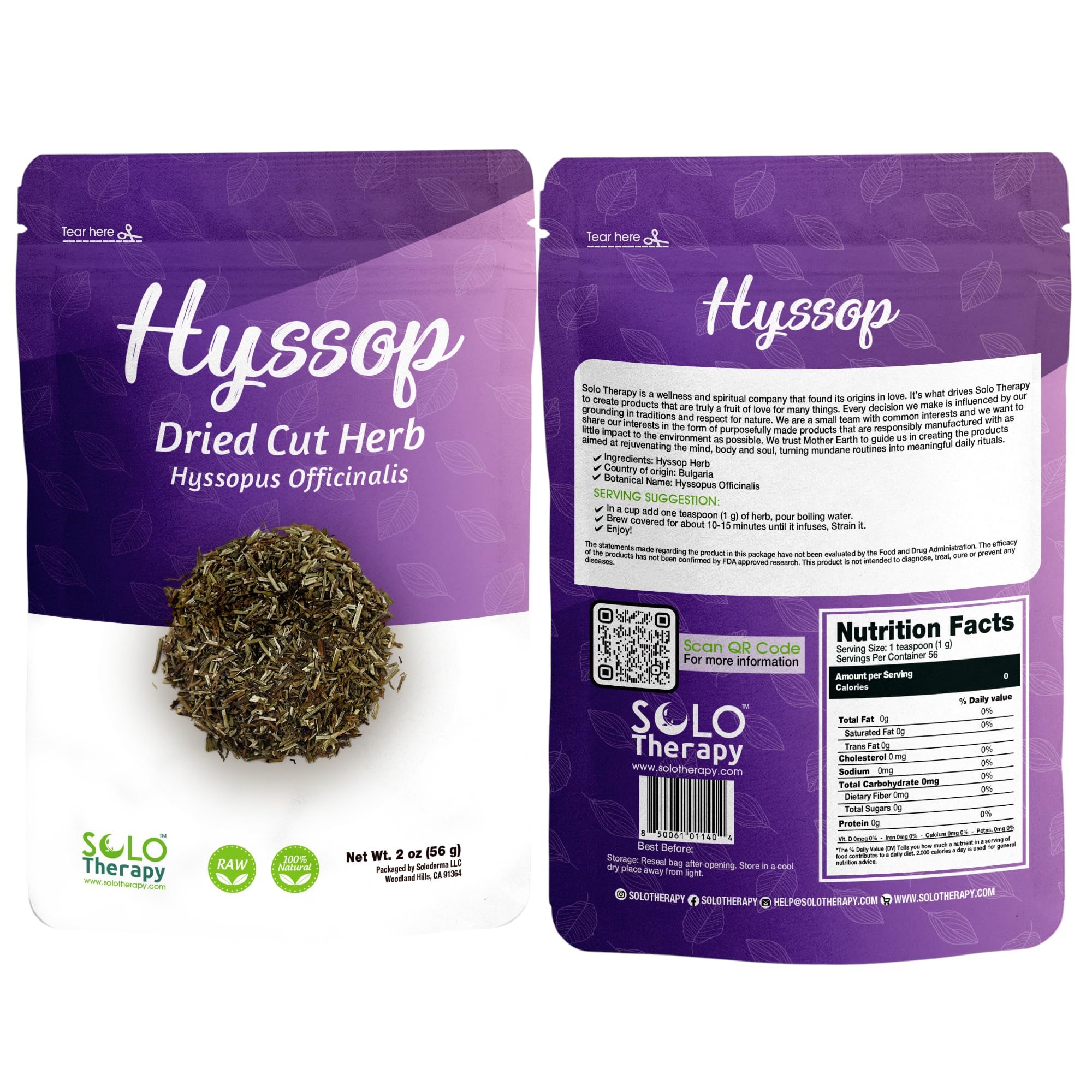 Hyssop Herb, 3 oz, Hyssop Dried Cut Herb, Hyssopus Officinalis, Hyssop Tea, 100% Natural, Resealable Bag, Product from Croatia, Packaged in The USA