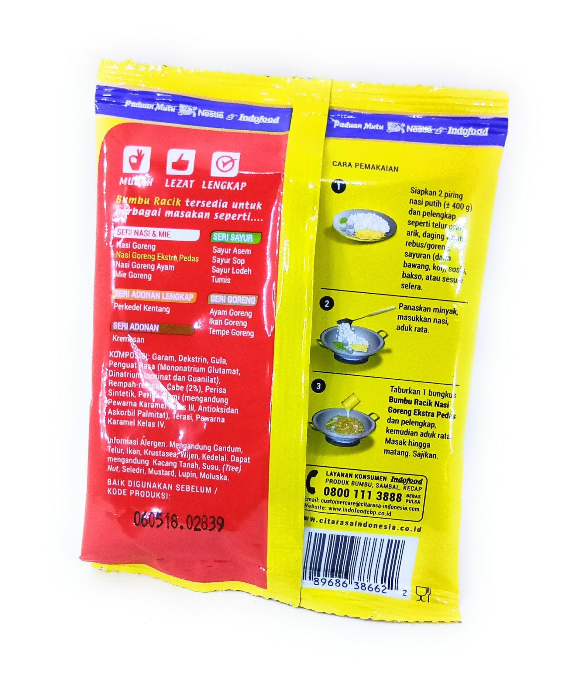 Indofood Racik Nasi Goreng Extra Pedas (Hot Spicy Frid Rice), 20 Gram (10 Sachets)