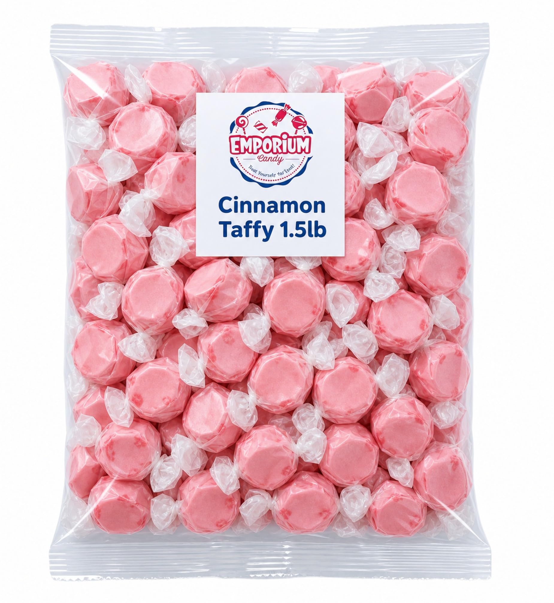 Cinnamon Salt Water Taffy 1.5 lbs, Soft Chewy Candy, Sweet & Spicy Flavor, Individually Wrapped Bulk Classic Old Fashioned Treat