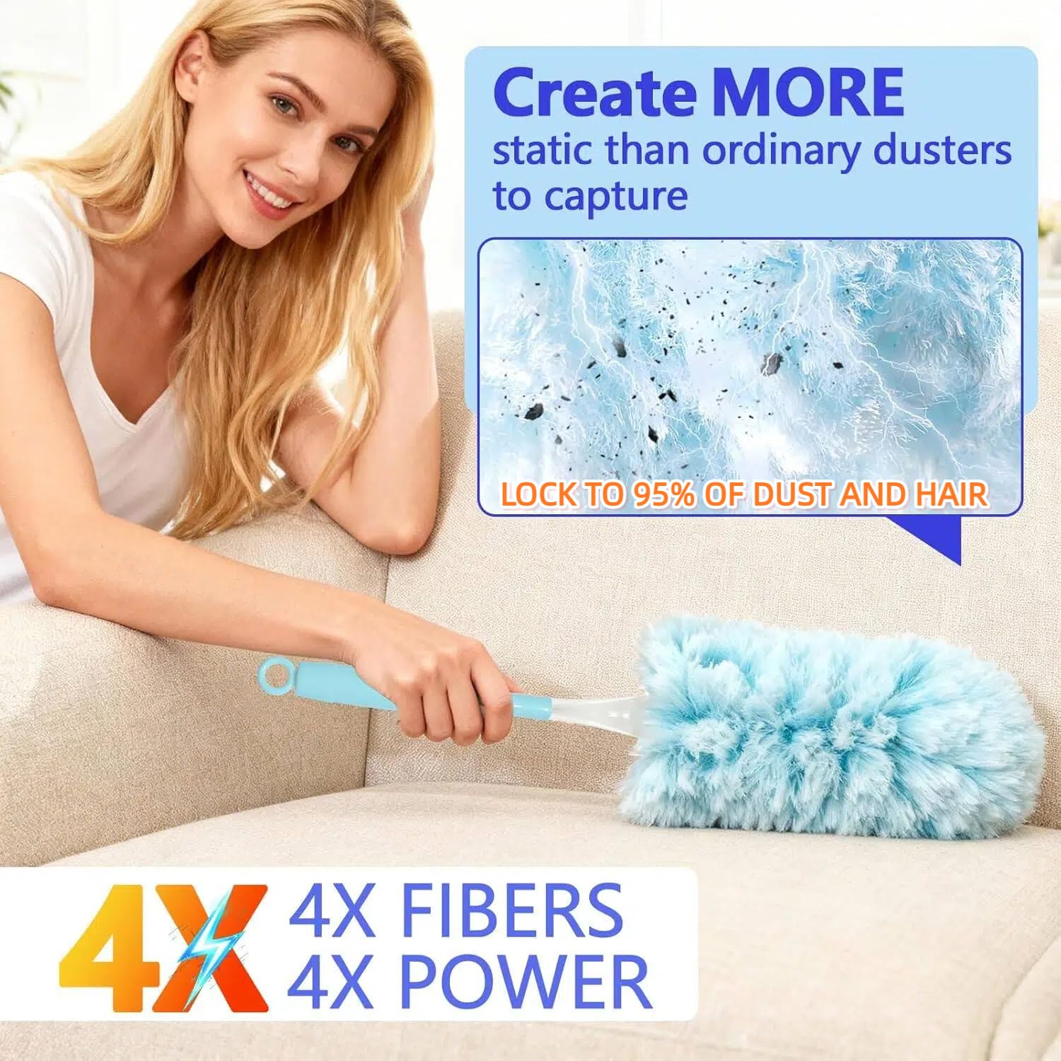 EKACO Heavy Duty Duster Refills for Swiffer Duster (60 Count) | 360° Unscented Disposable Multisurface Dusters with 1 Handle- for Home, Blinds, Fans