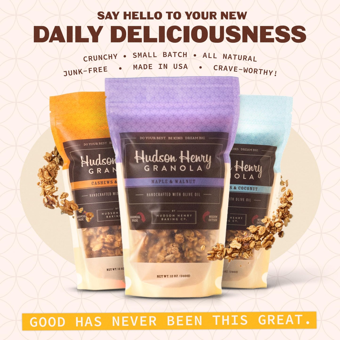 Hudson Henry Classics Granola Variety Pack | Small Batch Baked Gluten Free Granola with Pure Maple Syrup, Extra Virgin Olive Oil & Pumpkin Seeds | Soy