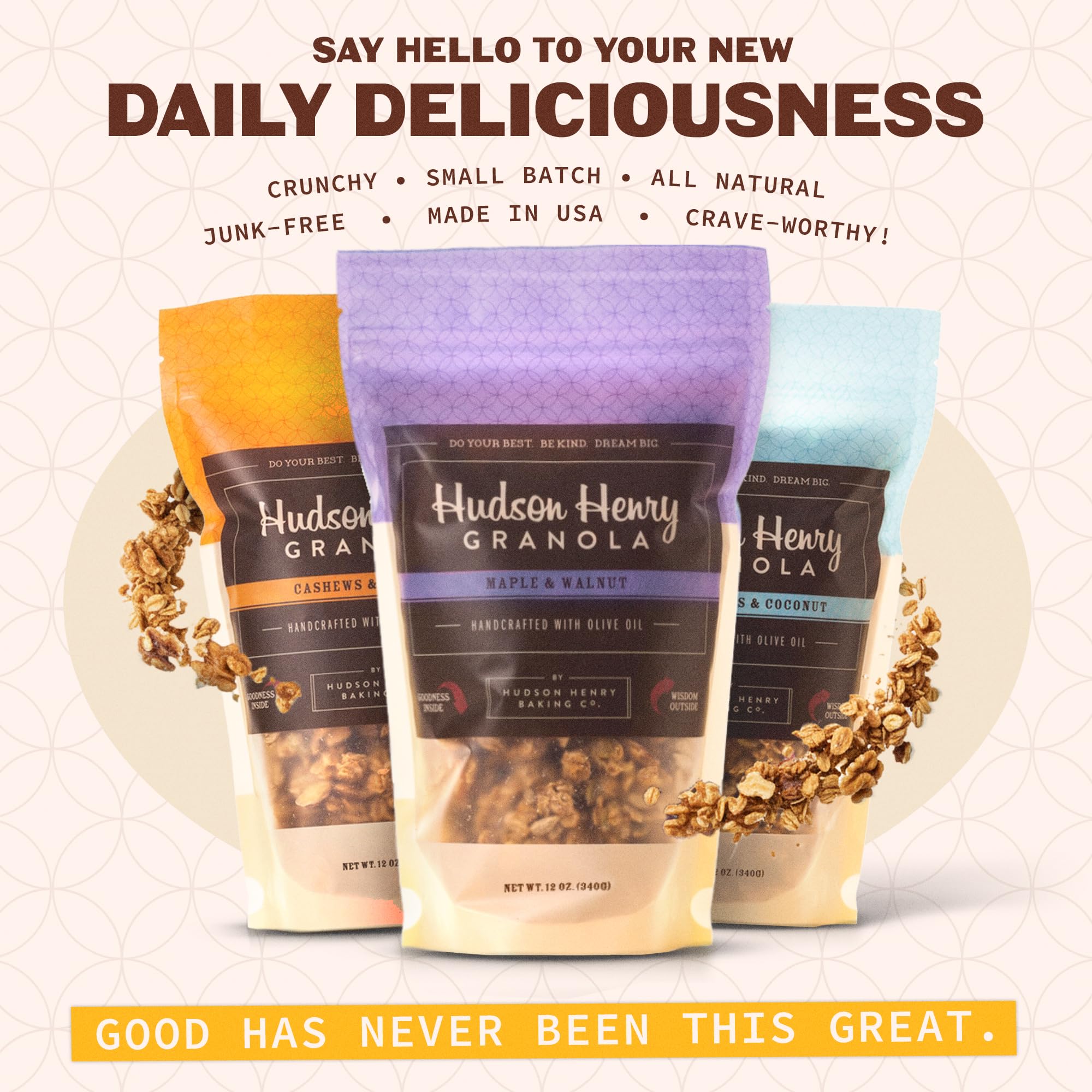 Hudson Henry Classics Granola Variety Pack | Small Batch Baked Gluten Free Granola with Pure Maple Syrup, Extra Virgin Olive Oil & Pumpkin Seeds | Soy