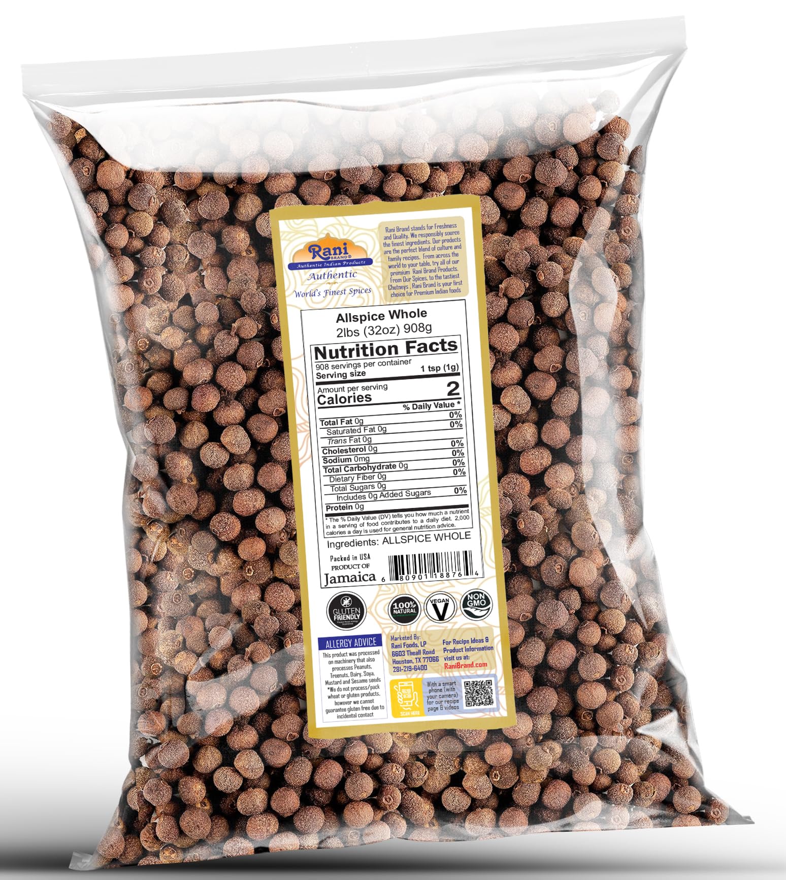 Rani Allspice (Kabab Chini) Whole Spice 32oz (2lbs) 908g ~ All Natural | Vegan | Gluten Friendly | NON-GMO | Kosher | Indian Origin