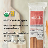DeLallo Whole Wheat Spaghetti, 1 Pound Bag, 4 Pack, 100% Organic Noodles, Pasta from Italy, Whole Grain, Cooks Al Dente
