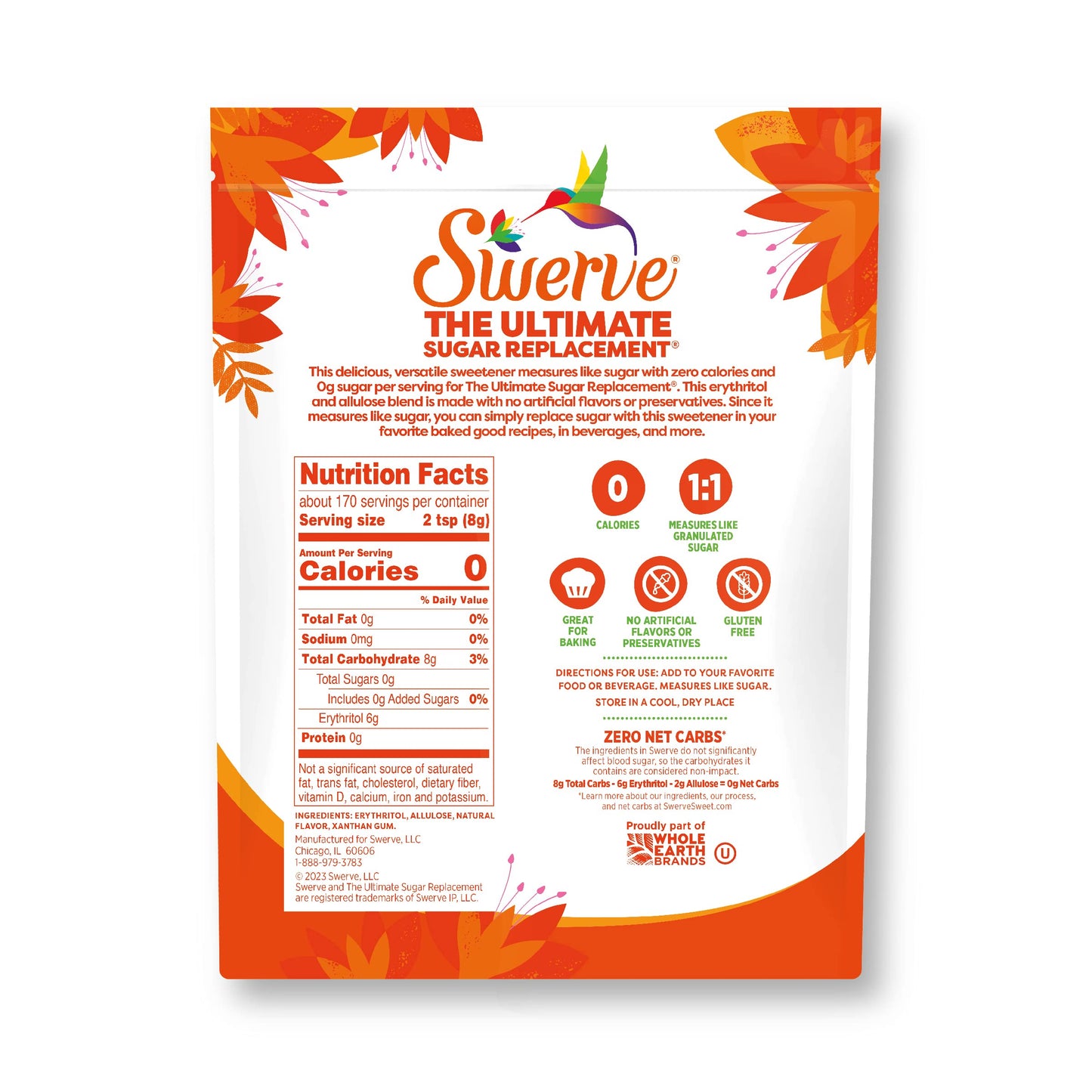 Swerve Ultimate Sugar Replacement Sweetener, Granular Sugar Substitute, Zero Calorie, Keto Friendly, Zero Sugar, Non-Glycemic, Gluten Free, 48 ounces