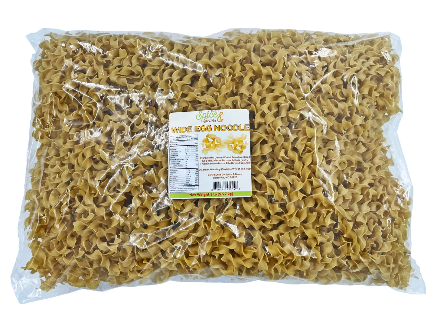 Wide Egg Noodle Pasta | 100% Durum Semolina Flour | Made in America | by Dasher's Spice & Beans | 5 lb.