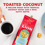 Lion Coffee Toasted Coconut Flavored, Light Roast Whole Bean Coffee, A Taste of Aloha - 10 Ounce Bag
