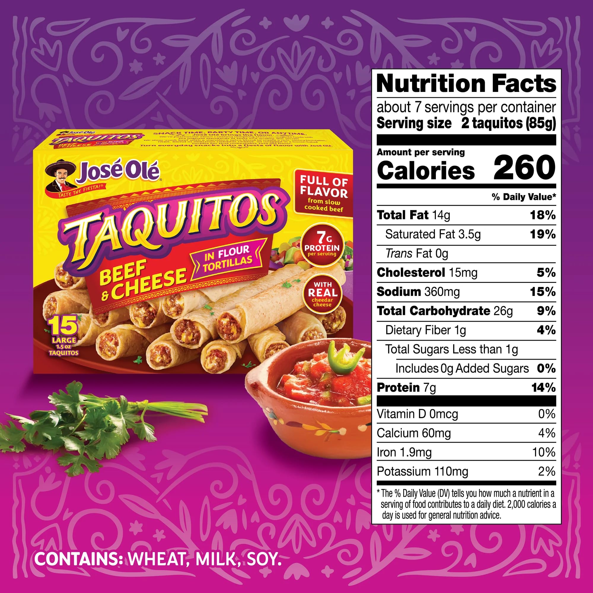 Jose Ole Flour Taquitos Beef & Cheese Frozen Box, 22.5 Ounce