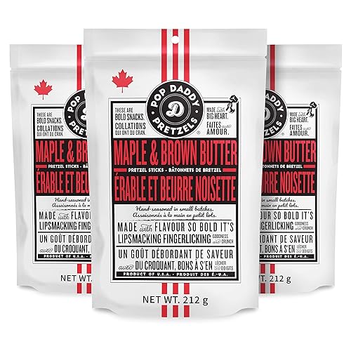 Pop Daddy Flavored Pretzels Sticks, Gourmet Pretzels Snacks, 7.5oz Individual Bags, 3 Pack, Maple and Brown Butter Flavor