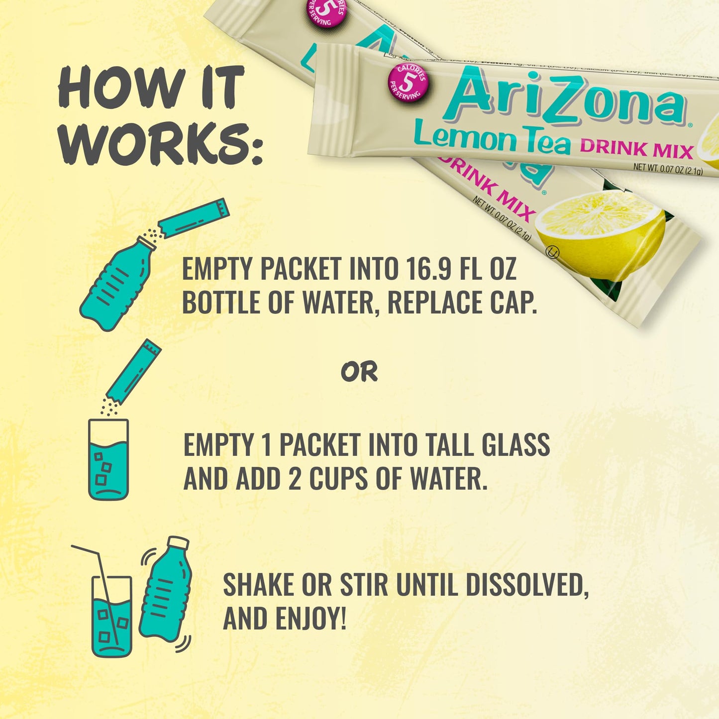 AriZona Lemon Tea - On-the-Go Powdered Drink Mix, 0.07oz 120 Count - 10ct Boxes (Pack of 12)