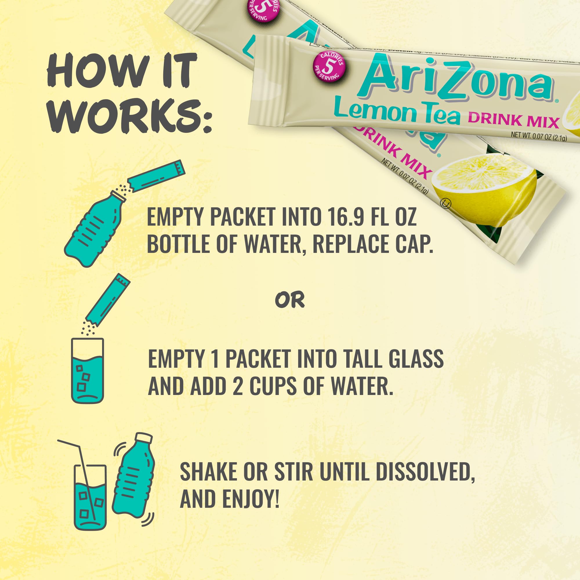 AriZona Lemon Tea - On-the-Go Powdered Drink Mix, 0.07oz 120 Count - 10ct Boxes (Pack of 12)
