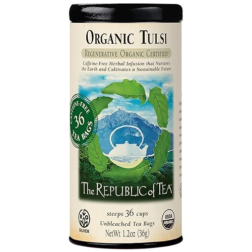 The Republic of Tea - Organic Tulsi, 36 Caffeine-Free Herbal Tea Bags, Regenerative Organic Certified