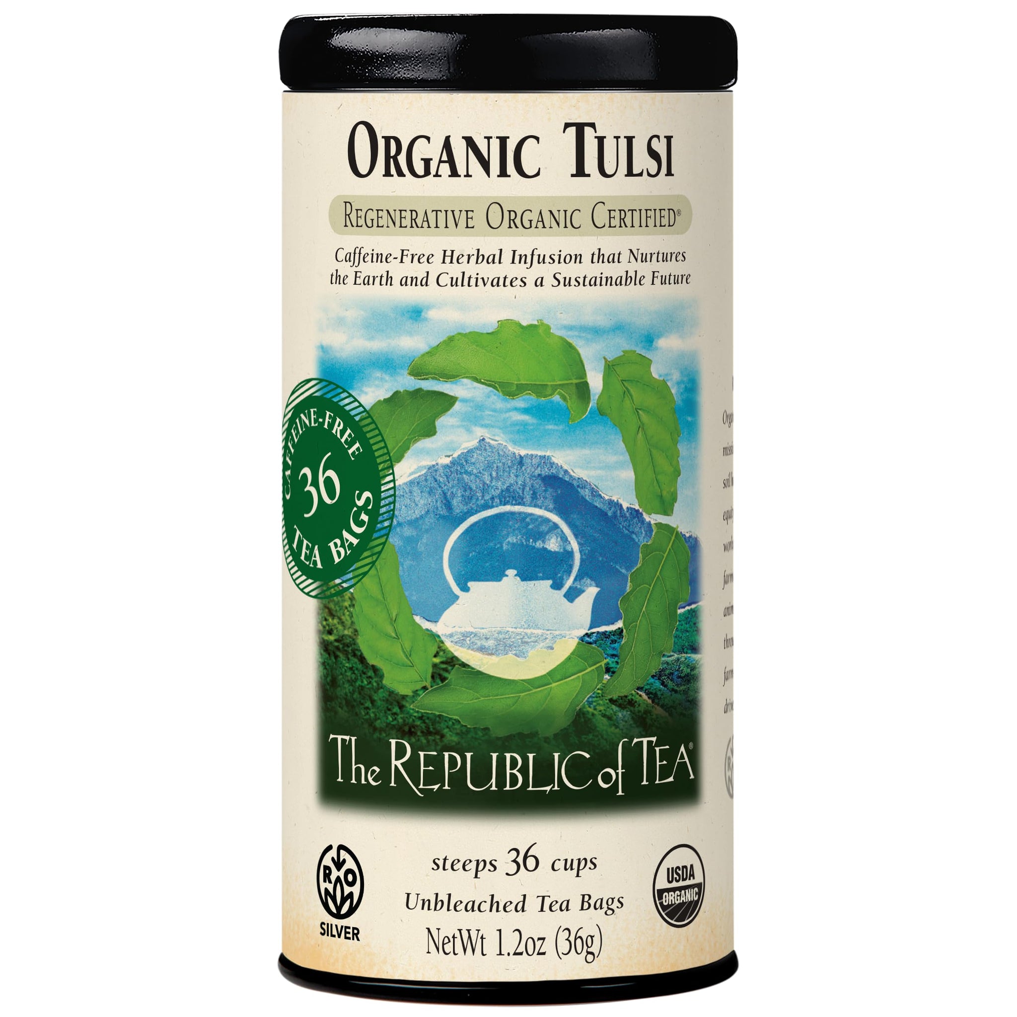The Republic of Tea - Organic Tulsi, 36 Caffeine-Free Herbal Tea Bags, Regenerative Organic Certified