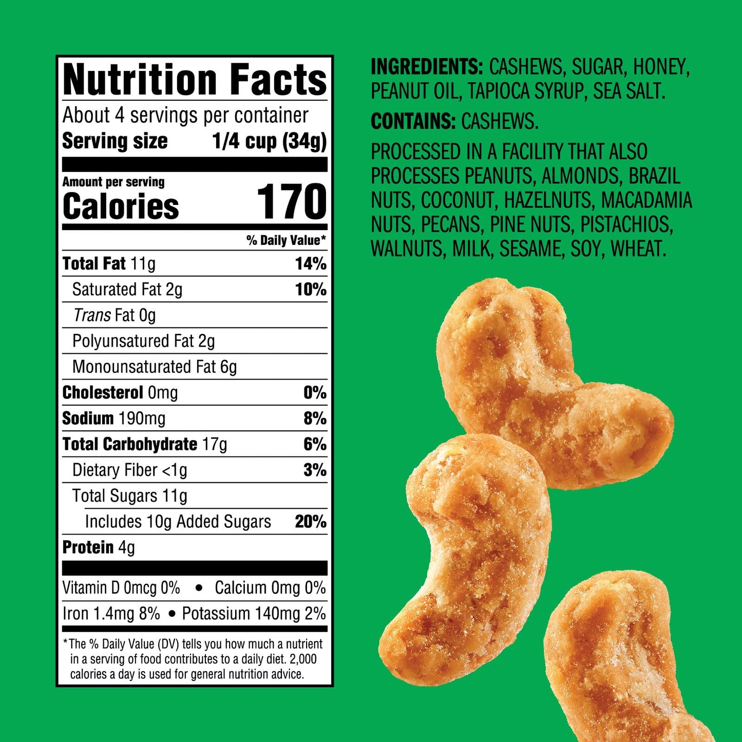 Emerald Nuts Honey Glazed Cashews (1-Pack), 5oz Resealable Bag, Kosher Dairy Certified, Non-GMO, Contains No Artificial Preservatives, Flavors or