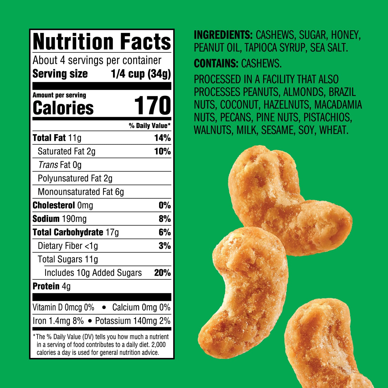 Emerald Nuts Honey Glazed Cashews (1-Pack), 5oz Resealable Bag, Kosher Dairy Certified, Non-GMO, Contains No Artificial Preservatives, Flavors or