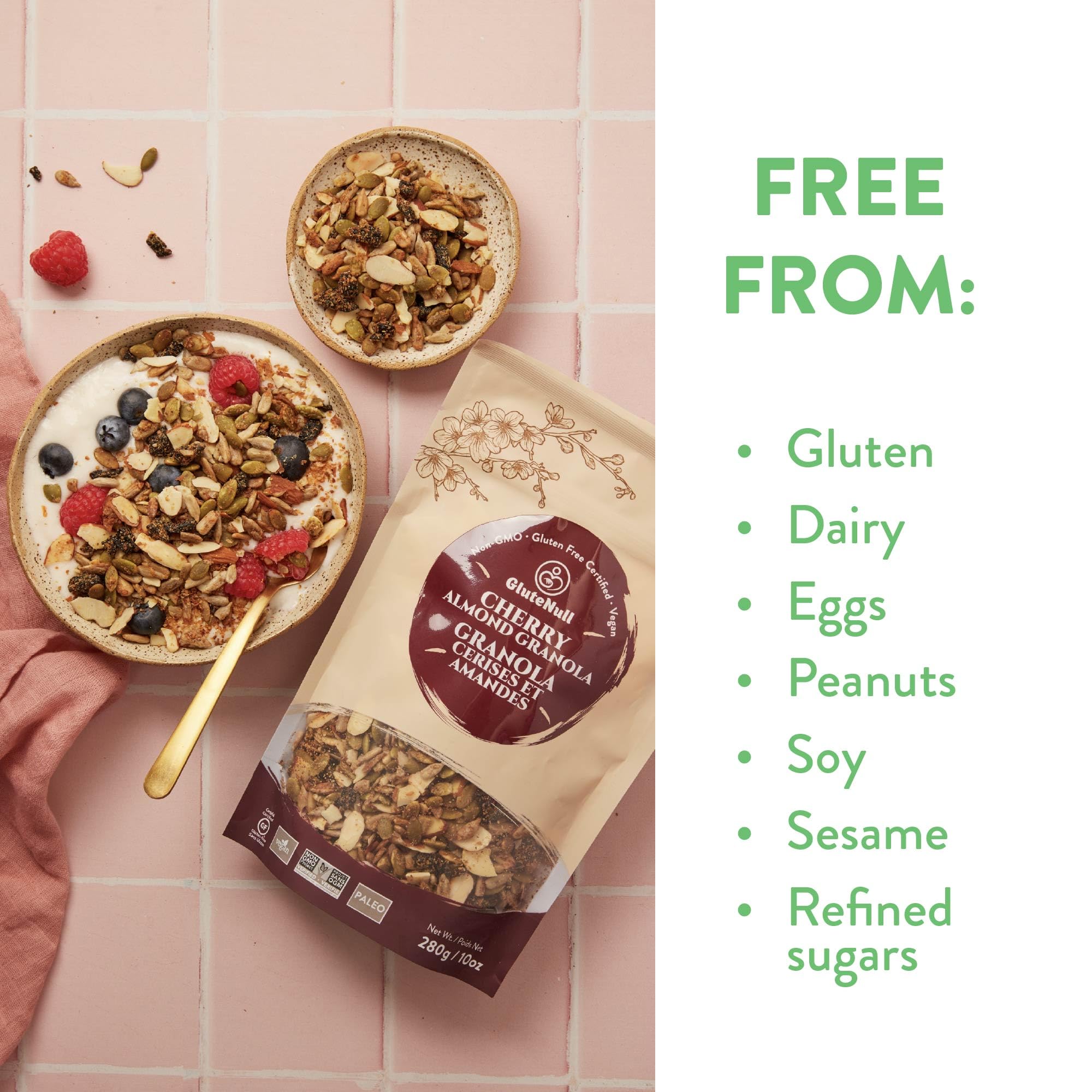GluteNull Cherry Almond Granola, Keto Friendly, Gluten Free, Plant Based, No Sugar Added, 10oz