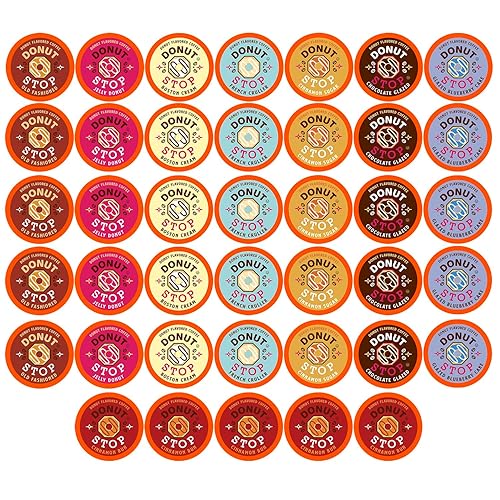 Donut Stop Flavored Coffee Pods, Compatible with 2.0 K-Cup Brewers, Donut Flavor Coffees, Assorted Variety Pack, 40 Count
