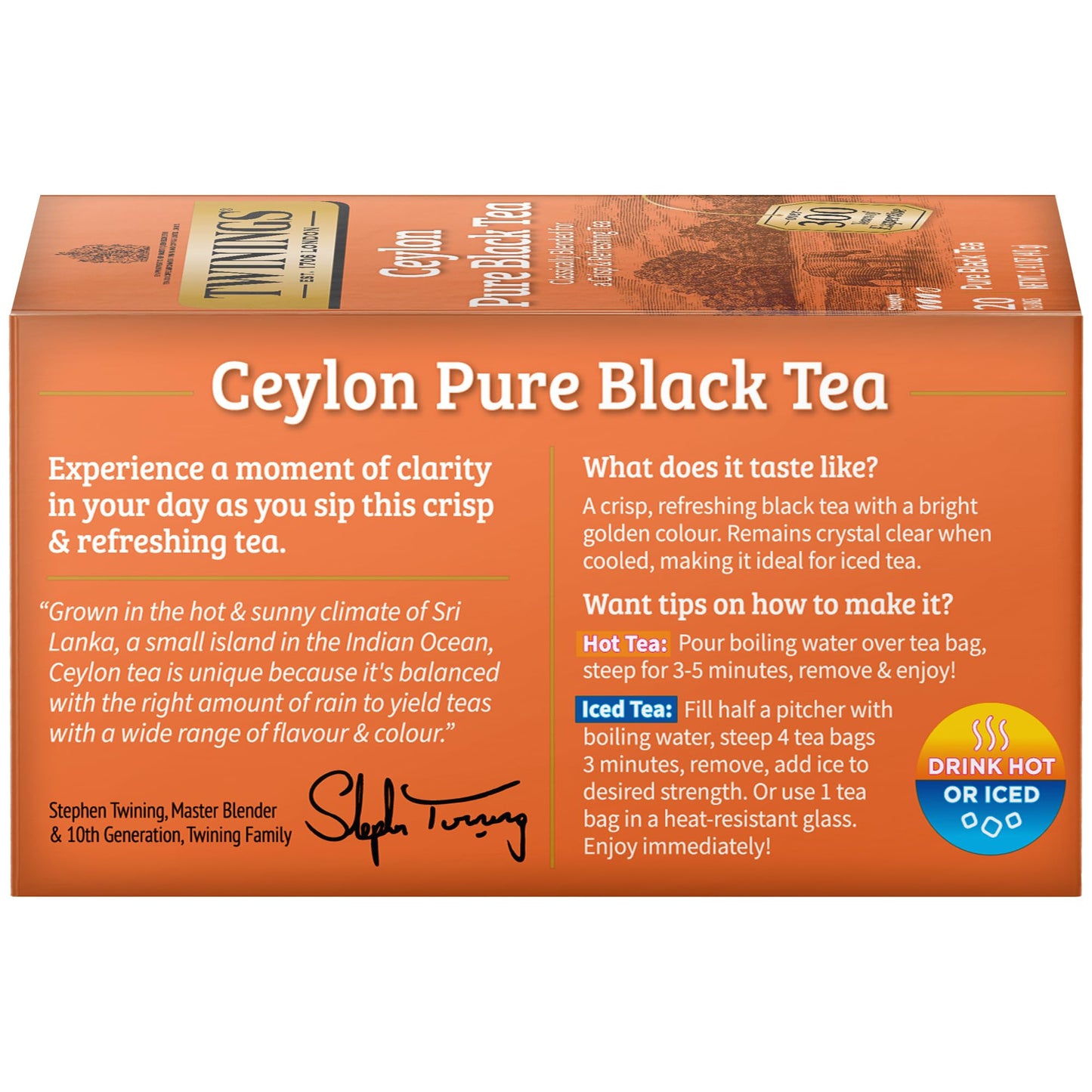 Twinings Ceylon Pure Black Tea - A Crisp, Refreshing, Formerly Orange Pekoe, Caffeinated Tea Bags, Individually Wrapped, 20 Count (Pack of 2)