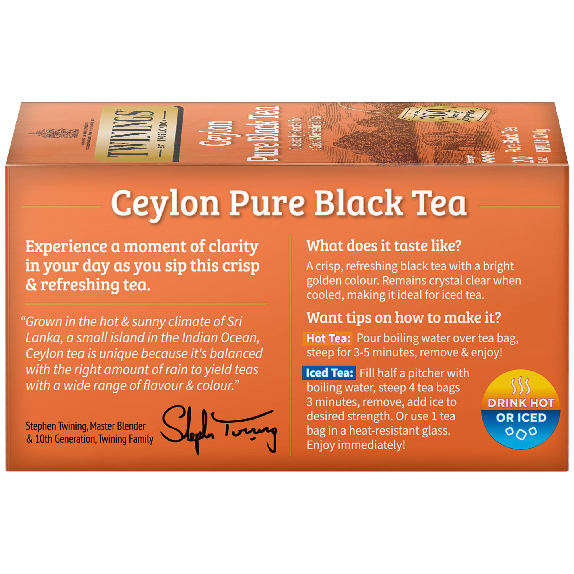 Twinings Ceylon Pure Black Tea - A Crisp, Refreshing, Formerly Orange Pekoe, Caffeinated Tea Bags, Individually Wrapped, 20 Count (Pack of 2)