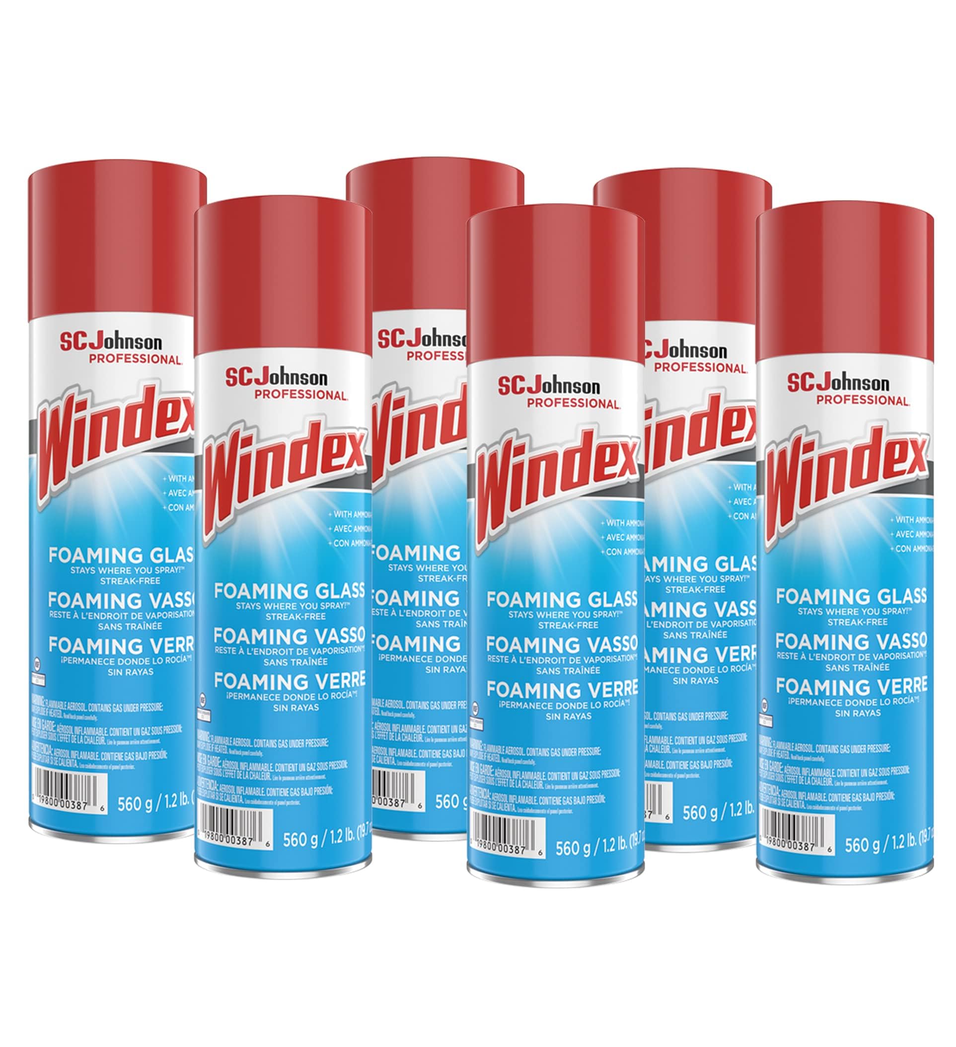 SC Johnson Professional Windex Foaming Glass Cleaner, Fresh, 20 oz Aerosol Spray, 6/Carton (333813)