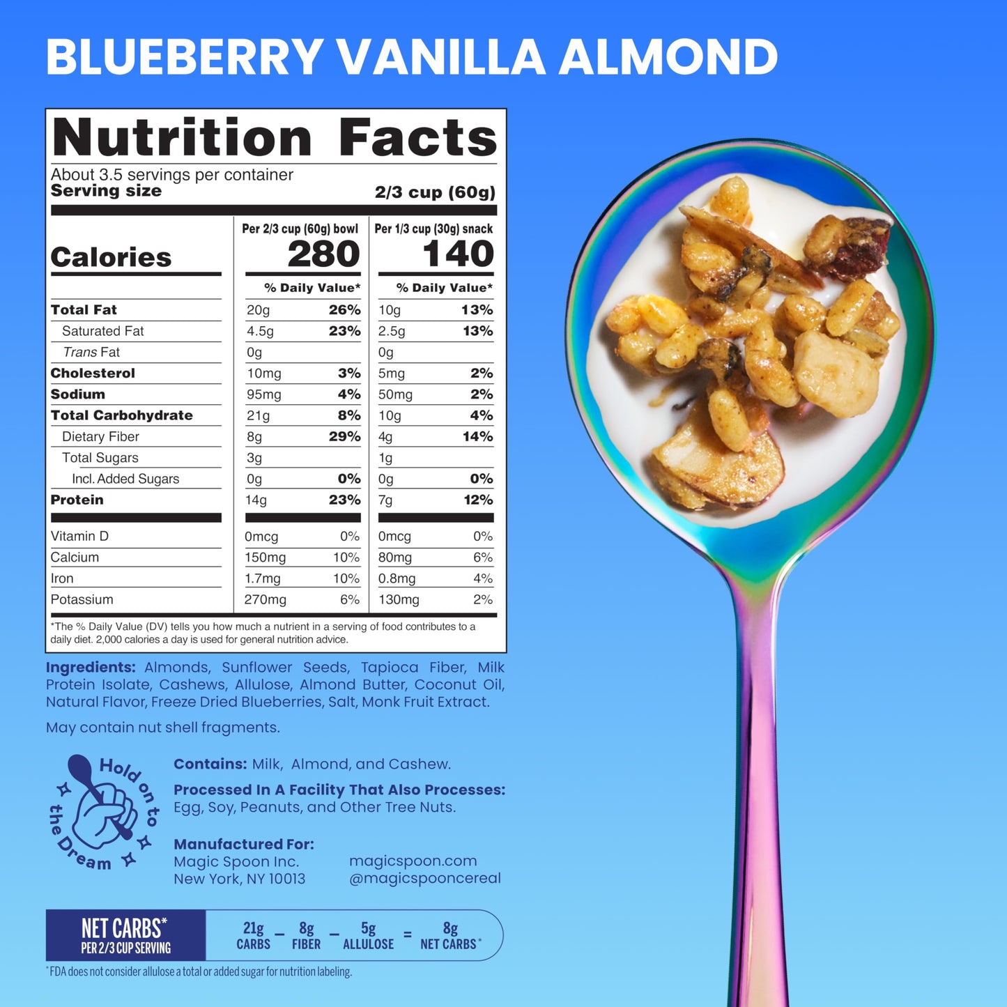 Magic Spoon High Protein Granola Low Sugar - 3 Pack: Blueberry Vanilla - Low Carb Sugar Free Protein Snacks & Breakfast Food - Grain & Gluten Free
