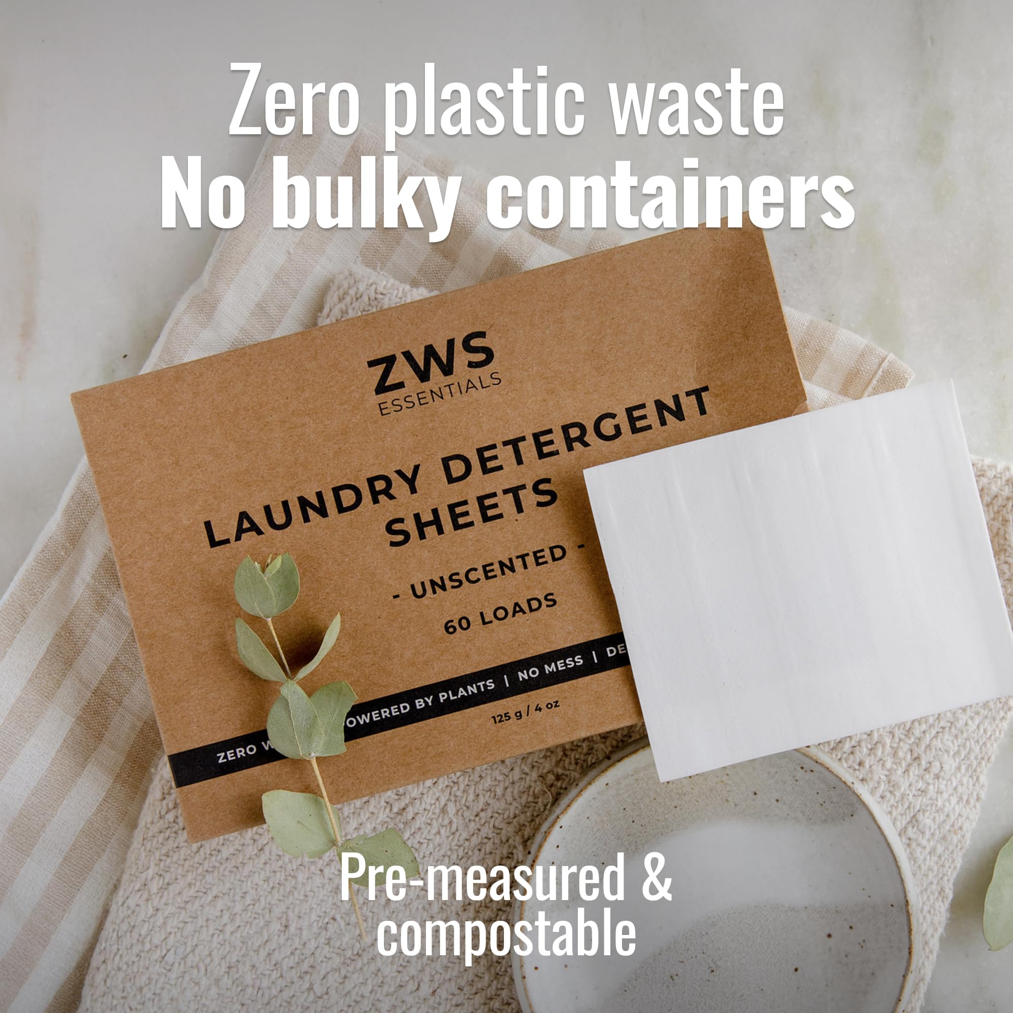 ZWS Essentials Laundry Detergent Sheets | Unscented, Hypoallergenic Laundry Strips for Sensitive Skin | Eco-Friendly, Plastic-Free Detergent for HE