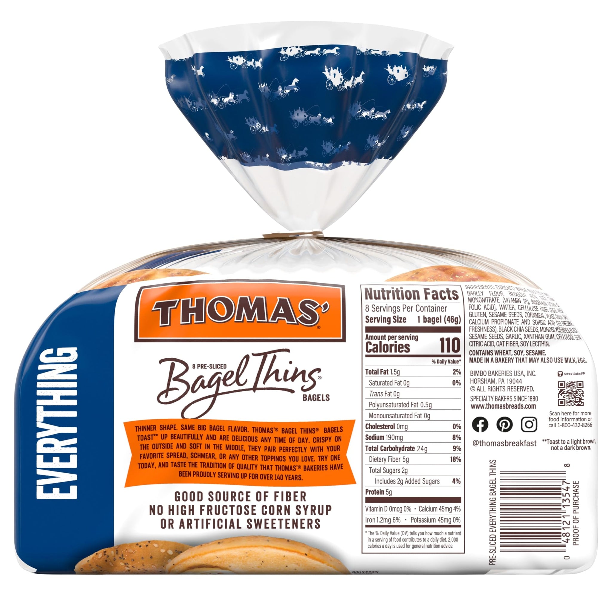 Thomas' Everything Bagel Thins Bagels, 8 Pre-Sliced Bagels, 13 Oz