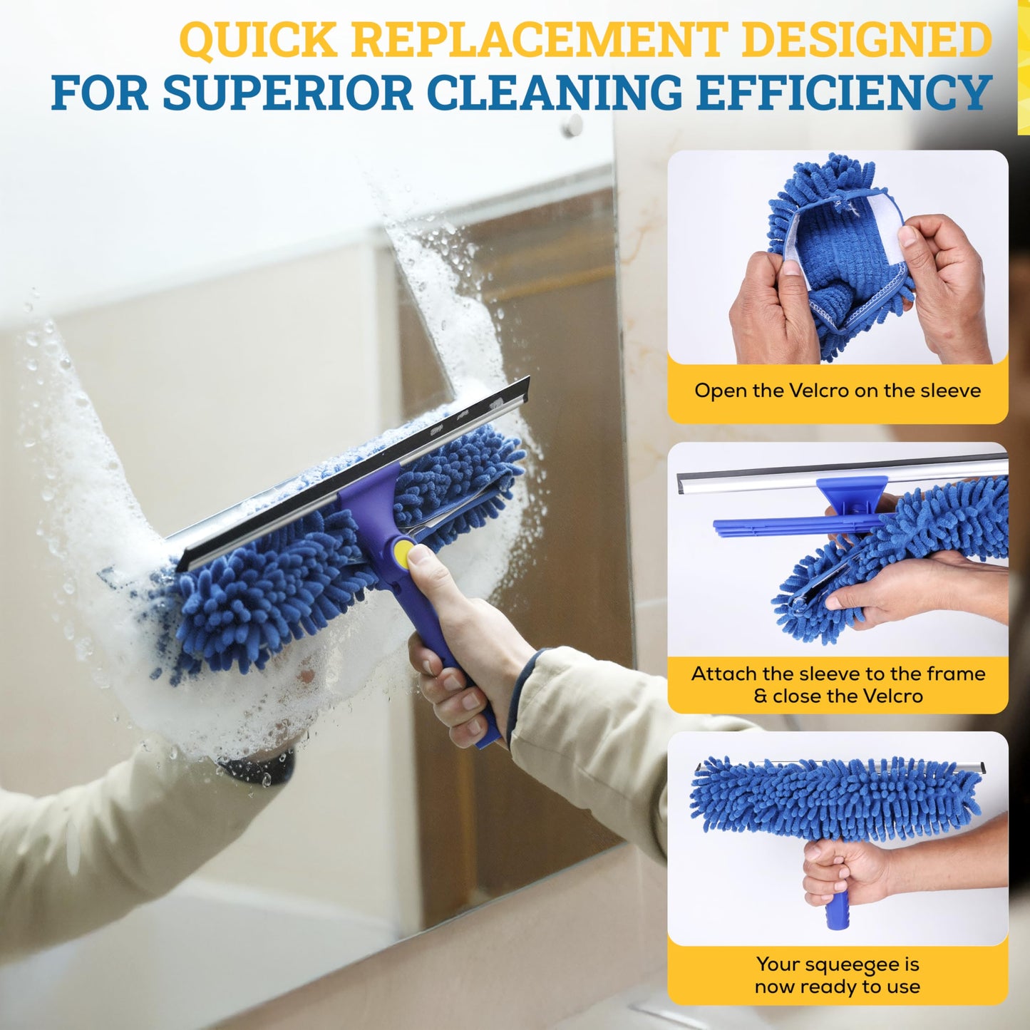 Kleen Handler Chenille Professional Window Cleaning Squeegee Sleeves (5 Pack) | Reusable & Washable Glass Cleaning Replacement Scrubber Refill Sleeves