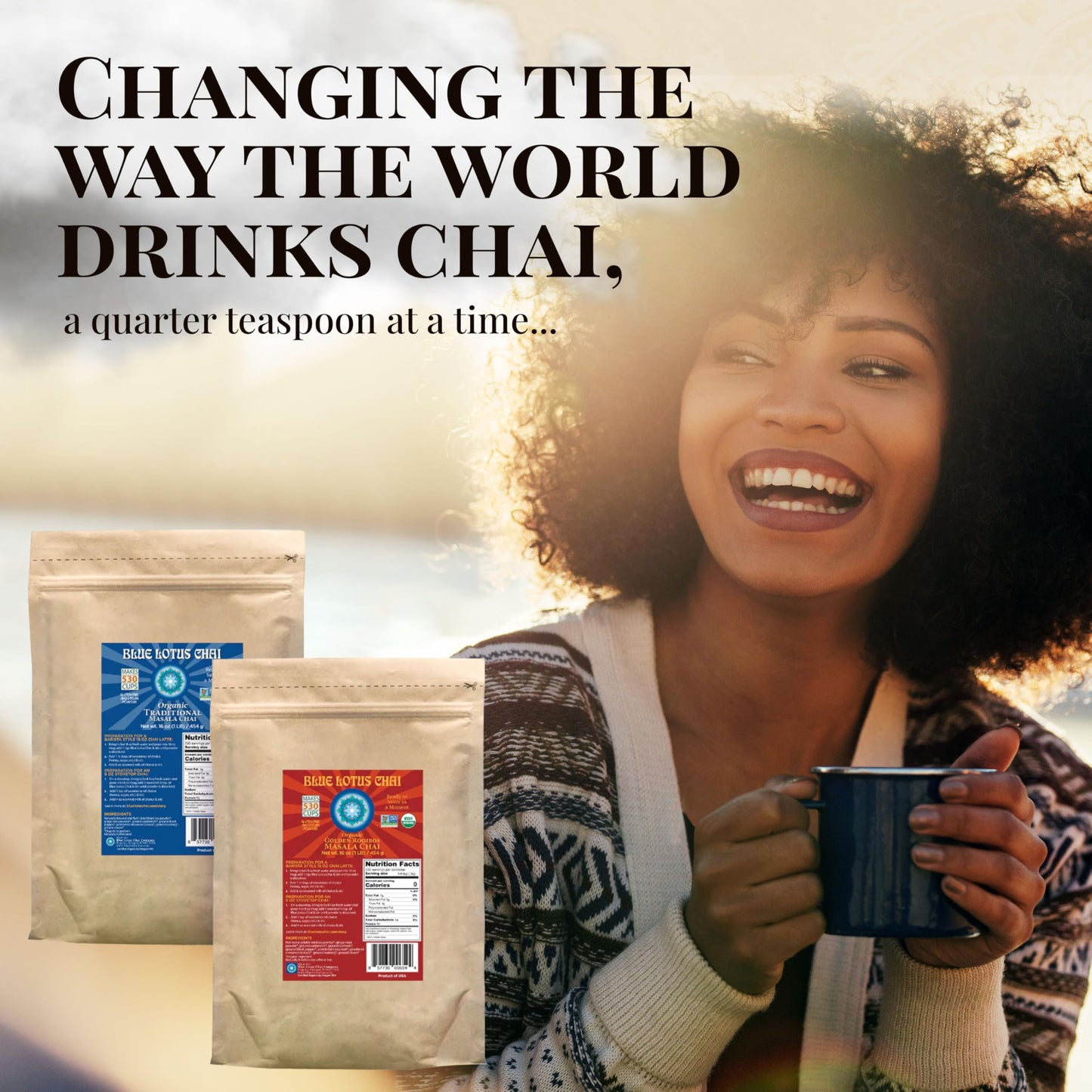 Blue Lotus Chai - Golden Rooibos Masala Chai - Makes 530 Cups - 1 Pound Bulk Bag Masala Spiced Chai Powder with Organic Spices - Instant Indian Tea No
