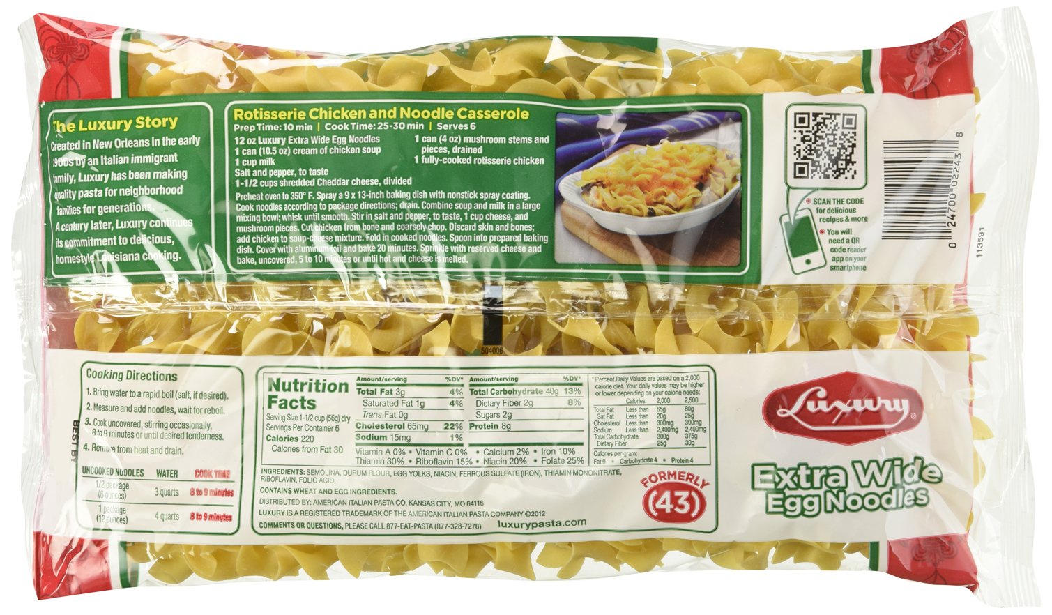 Luxury Extra Wide Egg Noodles, 12 Ounce