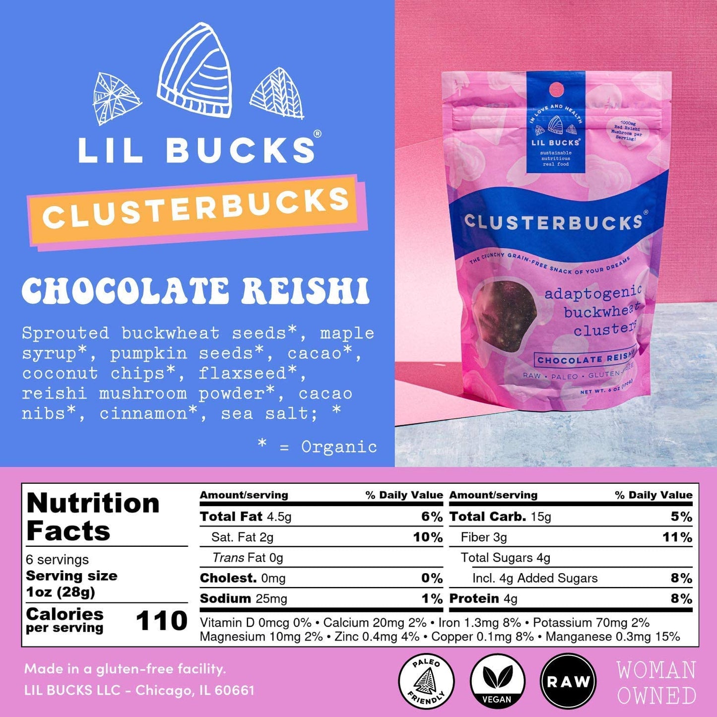 Clusterbucks Superfood Clusters - Grain-Free, Keto-Friendly Granola with Regeneratively Grown Sprouted Buckwheat- Gluten-Free, Low-Carb, Organic