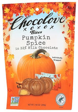 Chocolove Pumpkin Spice In Milk Chocolate Bites, 33% Cocoa | Non GMO, Rainforest Alliance Certified Cocoa, Certified Kosher | 7.05 oz Per Pack