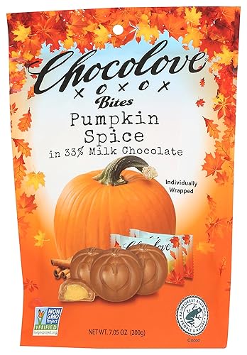 Chocolove Pumpkin Spice In Milk Chocolate Bites, 33% Cocoa | Non GMO, Rainforest Alliance Certified Cocoa, Certified Kosher | 7.05 oz Per Pack