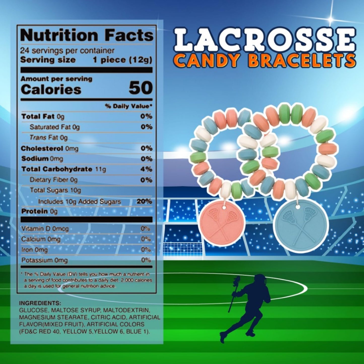 Lacrosse Candy Bracelets, Sports Themed Edible Jewelry, Team Party Favors, 24 Count, 10.16 Ounces